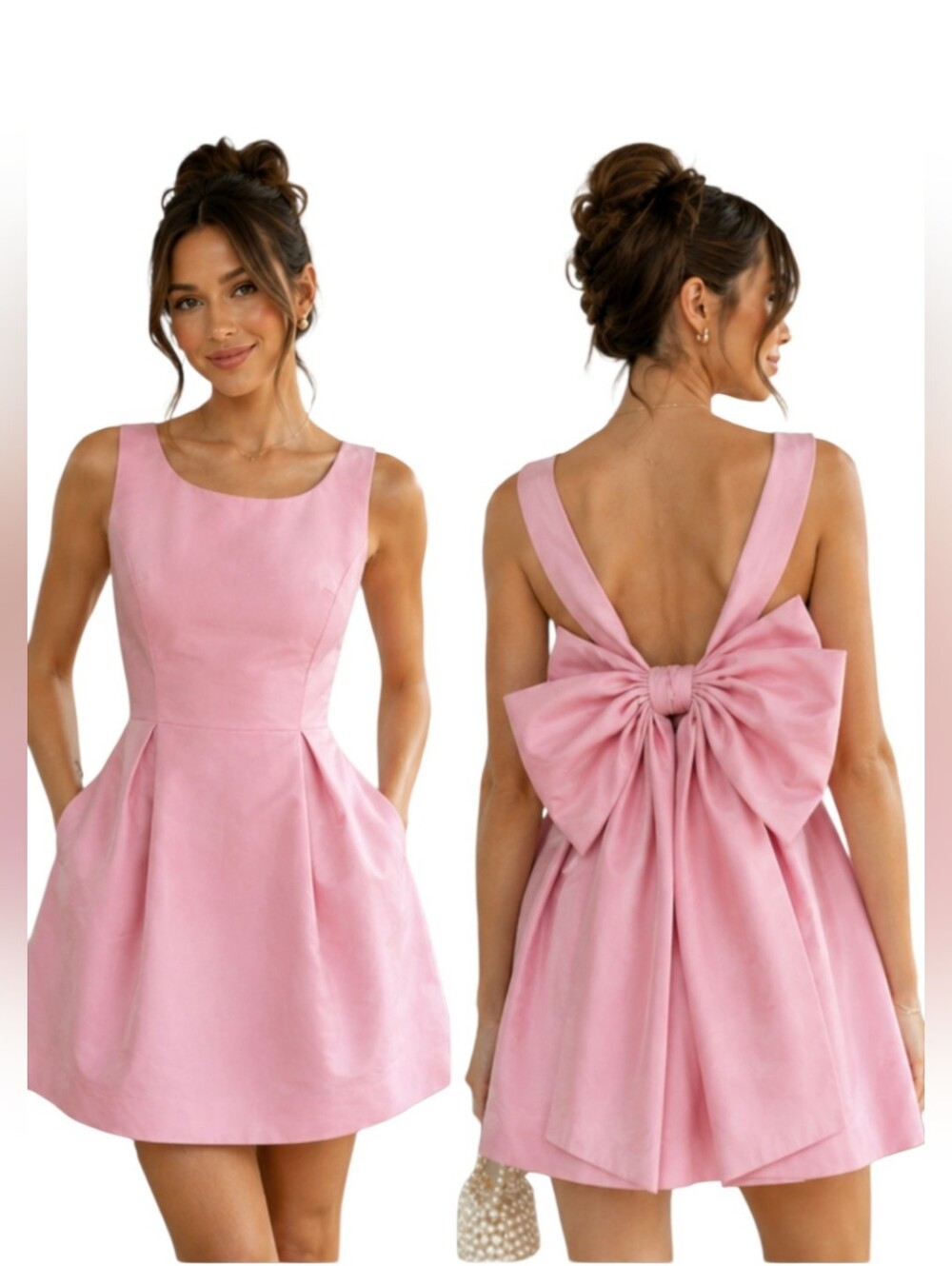 MAE Eliza Silk Bow Back Mini Dress Pink NWT Size 0